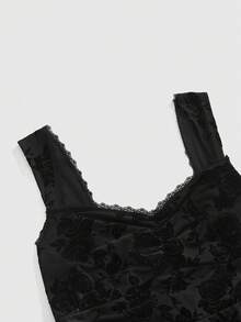 ROMWE Goth Vintage Romantic Spring Date Cinched Waist Asymmetrical Hem Mid-Length Plus Size Dress - Black - View 3