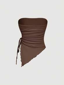 SHEIN MOD 5件装女士纯色褶皱不对称下摆扭结前片抹胸上衣，时尚百搭，适合约会、外出、春夏、节日、乡村、舞会、可爱、外出、Y2K风格、日常穿着、派对、休闲、时尚，5件装，适合女性海滩度假、情人节等场合。 - 彩色 - 查看 11