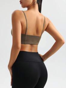 Easithlete 女式純色肩帶運動內衣 - 咖啡棕 - 查看 3