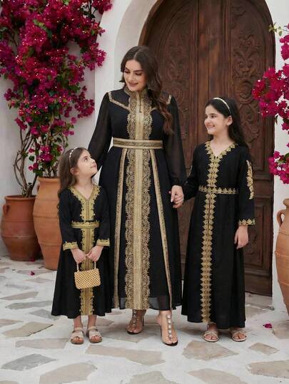 Layrah Plus Size Women's Elegant Fashion Luxury Slimming Arabic Traditional Dress With Ribbon Trim Kaftan Jalabiya Dress Abayas Dubai Luxury For Evening Party
