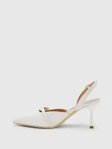 CUCCOO BIZCHIC Pointed Toe Stiletto Heel Beige Backstrap Women's Pumps, Slingback Dress Shoes For Daily Commute, Work, Party - Beige - View 10