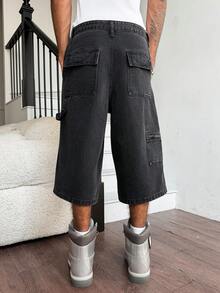 Manfinity EMRG Quần short denim đen nam kiểu dáng đường phố thường ngày, nhiều túi và họa tiết. - màu đen - Xem 8