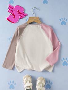 SHEIN | PAW Patrol 女童休闲撞色圆领长袖T恤，秋/春季款 - 彩色 - 查看 2