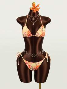 Zestiva 3pcs Tie-Dye Gradient Print Sexy Women Bikini Set, Summer Beach - Orange - View 7