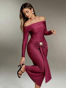 Nuvra 女式长袖双层收腹塑身衣，带衬里，收腰提臀，全长塑身衣 - 中紫紅色 - 查看 4