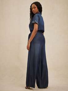 NYA SZN Jumpsuit Button Front Elastic Waistband Wide Leg - Dark Wash - View 2