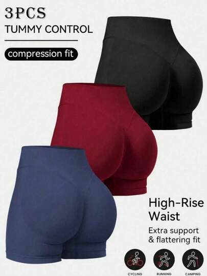 3 piezas Conjunto de shorts y leggings deportivos para mujer,leggings sin costuras elásticos,shorts de yoga de cintura alta opacos con control de abdomen,ideal para fitness,correr,ciclismo,yoga y uso casual diario