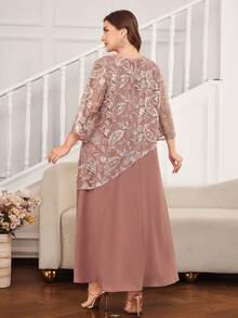 Lacomfia Gaun A-line Lengan 3/4 Bordir Ukuran Besar yang Kasual & Nyaman, Cocok untuk Semua Acara di Musim Semi dan Musim Panas/Gugur - Baby Pink - View 2