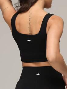Sigmas Women's Square Neck Tank Yoga Workout Top - Black - View 4