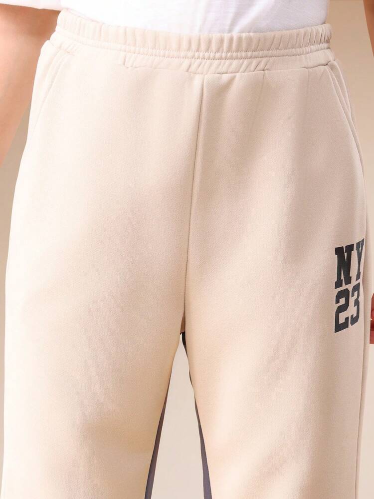 Wide Leg Flared Joggers With NY Print