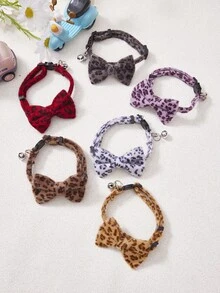 PETSIN 1件装柔软毛绒宠物项圈，可调节轻便，配有可爱豹纹蝴蝶结装饰铃铛吊坠，佩戴舒适，适合小型和中型犬猫日常佩戴、户外散步、度假、聚会、居家使用，易于佩戴。 - 彩色 - 查看 12