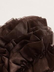 Revavyn Ruffle Trim Mesh Overlay Top Cute Funny Shirts  - Coffee Brown - View 3