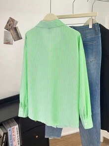 Franclia 大码条纹休闲梭织衬衫，秋冬款 - 薄荷綠 - 查看 2