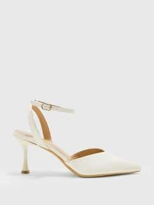 CUCCOO BIZCHIC 女士哑光白尖头简约精致通勤办公商务细高跟凉鞋 - 米色 - 查看 2