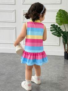 SHEIN Baby Girl Knitted Striped Sleeveless Casual Dress - Multicolor - View 2