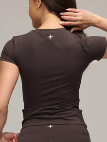 Sigmas Women's Slim Fit Stretch Short-Sleeve Tee Shirt - Coffee Brown - View 3