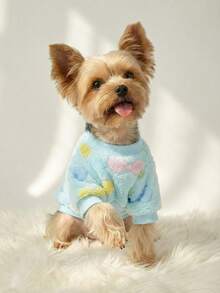 PETSIN 1 Pc Pet Dog Cat Universal Blue Flannel Bow Print Warm Crew Neck Sweatshirt - Multicolor - View 5