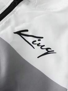 Vacaura Teenager's Casual Zip-Up Hoodie Jacket With Digital Print Letter Pattern & Contrast Color Drawstring Sweatpants Sports Set, Fashionable For Spring, Autumn & Winter - Grey - View 4