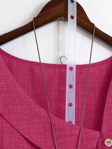 Linhara 大码夏季休闲日常纽扣装饰短袖衬衫女式夏季衬衫上衣亚麻上衣女式亮粉色衬衫上衣女式夏季衬衫女式 - 玫紅色 - 查看 5