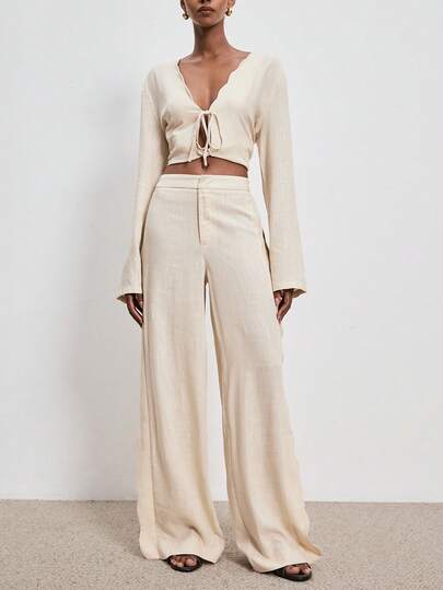 ATUI Studio 女士纯色弧形下摆宽松阔腿休闲裤