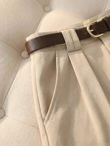 Franclia A Brown, One-Shoulder, Sleeveless, Fitted Vest Paired With Casual And Stylish Apricot-Colored Zip-Up Shorts. An Elegant Two-Piece Set Suitable For Everyday Wear, Commuting, Business Dates, And More. A Preppy Style, Perfect From Spring To Summer, Suitable For Valentine's Day, Carnivals, And Other Occasions. A Sophisticated And Casual Women's Outfit.Graduation Season Attire, Fashionable Casual Commuter Wear, Business Office Wear, Versatile And Stylish Everyday Casual Wear, Urban Teacher's Professional Attire - Brown - View 3