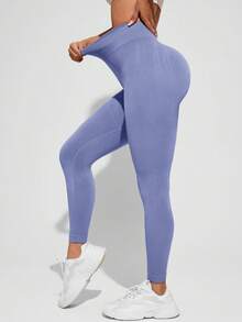 Easithlete Easithlete 女士纯色高腰弹力修身运动紧身裤 - 紫羅蘭色 - 查看 5