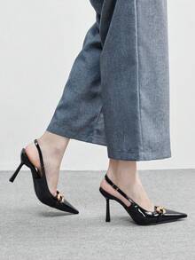 CUCCOO BIZCHIC Zapatos de tacón alto de punta fina y sexy para mujer - Negro - Ver 5