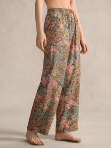 Women's Paisley & Cashew Flower Print Elastic Waist Loose Wide Leg Pants, Comfortable Loungewear/Sleepwear Bottom - Multicolor - View 4