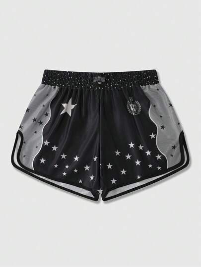 ROMWE MEN Men's Elastic Waist Casual Shorts With Star Print