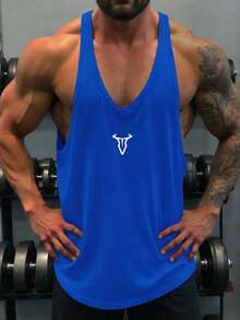GymBeat Tank Top Pria dengan Motif Grafis, Leher Bulat Longgar, Tanpa Punggung, Kasual untuk Olahraga, Gym - Biru - View 5