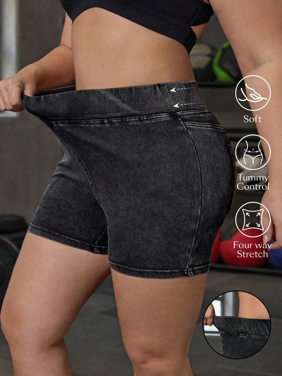 Flexra Shorts vaqueros de talla grande para mujer, de uso casual, con bolsillos y versátiles para el uso diario - Negro - Ver 1