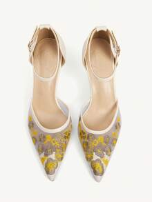 CUCCOO CHICEST Damen Spitze Zehen Blumen Stickerei Mesh Schnallen Design Elegante High Heels - Aprikosenfarben - Übersicht 8