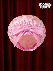 LOONEY TUNES X Joivida Cute Satin Sleep Cap With Cartoon Duck Print – Protect Hair & Preserve Style While You Sleep - Baby Pink - View 2