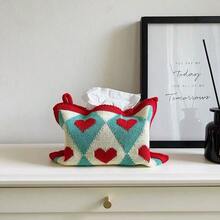 Joivida 1Pc Original High-End Heart Knitted Fabric Tissue Box, Hanging Tissue Cover For Car & Home, Desktop Tissue Storage Pouch - Multicolor - View 7