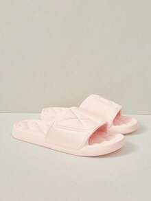 Cuccoo Ladies Stepping On Slippers, Basic Style, Comfortable Foot Feel, Summer Beach Walking Slippers, Home Slippers, Solid Color, Geometric Pattern, Suitable For Both Indoor And Outdoor Use - Pink - View 3
