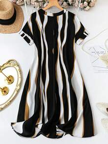 大码夏季休闲日常撞色V领连衣裙 - 彩色 - 查看 2