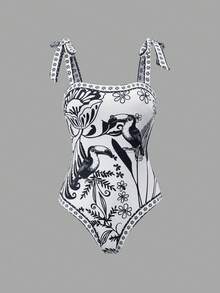 Swim Oasis 女士高端度假鹦鹉印花裹身连衣裙带裙 - 黑與白 - 查看 6