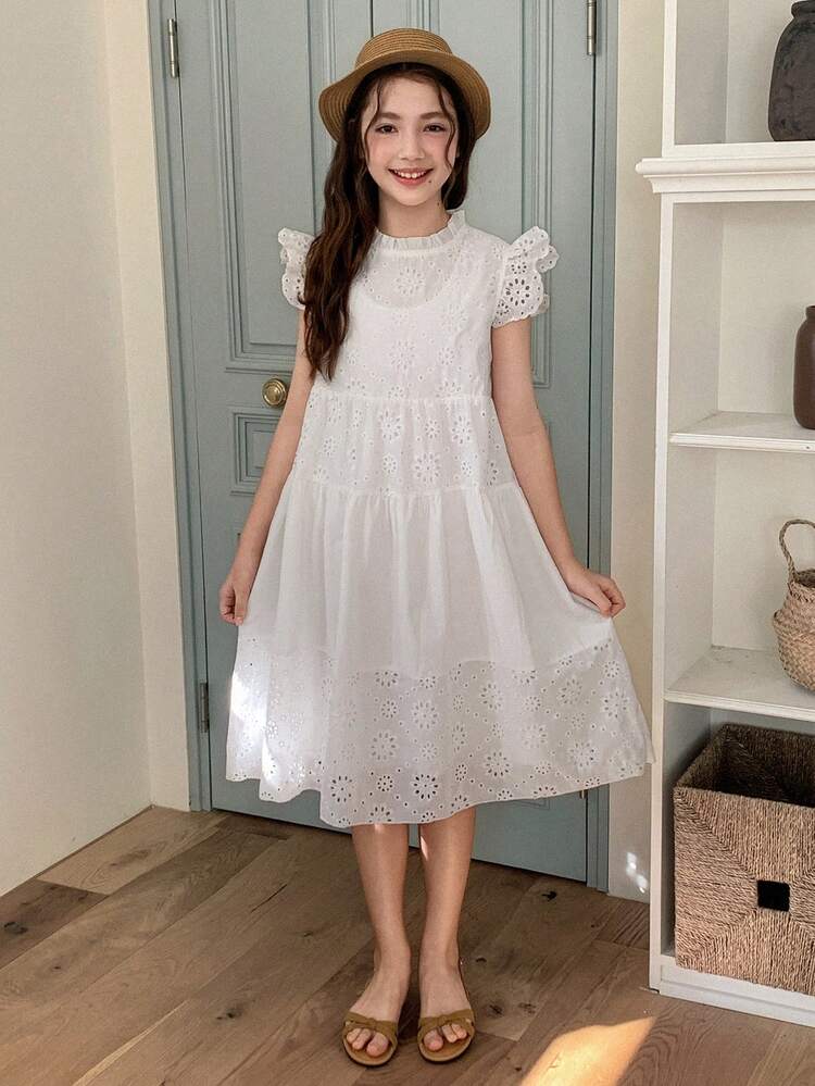 Tween Girls' Solid Color Flutter Sleeve Dress Summer