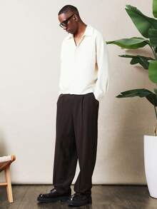 SUMWON Collared Long Sleeve Button Down Linen Feel Texture Regular Fit Casual Business Professional Work Office Versatile Wardrobe Staple Fall Winter Spring Layering Piece - Apricot - View 3