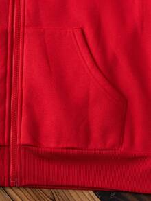 Attitoon 1pc Women Loose Fit Zip-Up Sweatshirt With Heart Embroidery, Drawstring, Casual For Autumn/Winter, Valentine's Day, Red - Red - View 7