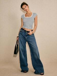 Poéselle 女士休闲条纹圆领修身T恤，夏季 - 黑與白 - 查看 7