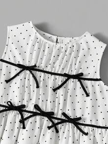 Maija Kids Maija Kids 1pc Tween Girls Casual Elegant Fashion Classic Polka Dot Pattern Loose Fit Sleeveless Dress, Suitable For Casual Outings, Gatherings, Festivals, Parties, Summer And Spring - White - View 5