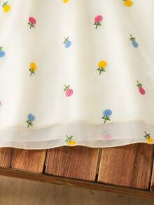 Souflis Souflis Young Girl' Summer Chiffon Lollipop Flower Embroidery Ruffle Hem Cap Sleeve Princess Dress, Vacation & Party - Apricot - View 6