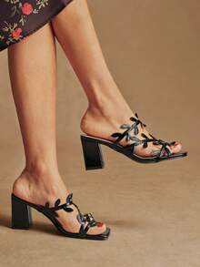 Rosivie 女士优雅通勤藤蔓高跟凉鞋 - 黑色 - 查看 3