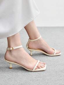 CUCCOO BIZCHIC 女士白色方头细跟中跟优雅休闲舒适通勤高跟凉鞋，适合正式场合、约会和聚会。 - 米色 - 查看 4