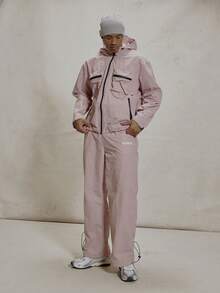 Musero Oversized Nylon Zip Through Funnel Neck Hood Jacket Large Cargo Style Pockets Tracksuit Co Ord Top Only Winter Essentials - Dusty Pink - View 3