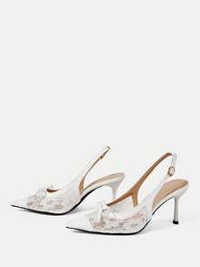 CUCCOO HITCHD 女士尖头搭扣设计日常百搭时尚高跟鞋 - 白色 - 查看 3