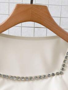 SHEIN Elegante Bluse für Damen mit Strass-Verzierung, quadratischem Kragen, Puffärmeln, Taillenband, A-Linie Silhouette, geeignet für Büro und Alltag, Frühling/Sommer - Aprikosenfarben - Übersicht 4