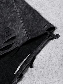 PAVTROS 冰雪雪花水洗工艺，做旧效果，不规则下摆，宽松版型，男士英文店名T恤，春夏皆宜，夏季，度假，复古，外出，派对，节日，送男友礼物，街头风，运动 - 黑色 - 查看 7