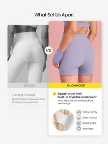 GLOWMODE 4.3英寸 FeatherFit™ 高腰短裤，内置防滑裤带，适合低冲击瑜伽、普拉提、日常休闲穿着 - 淡紫色 - 查看 2